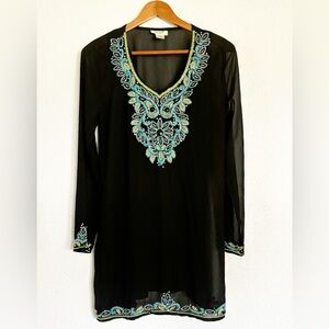 Noveau Beach Beaded Black Sheer Swimsuit Cover Up Size L